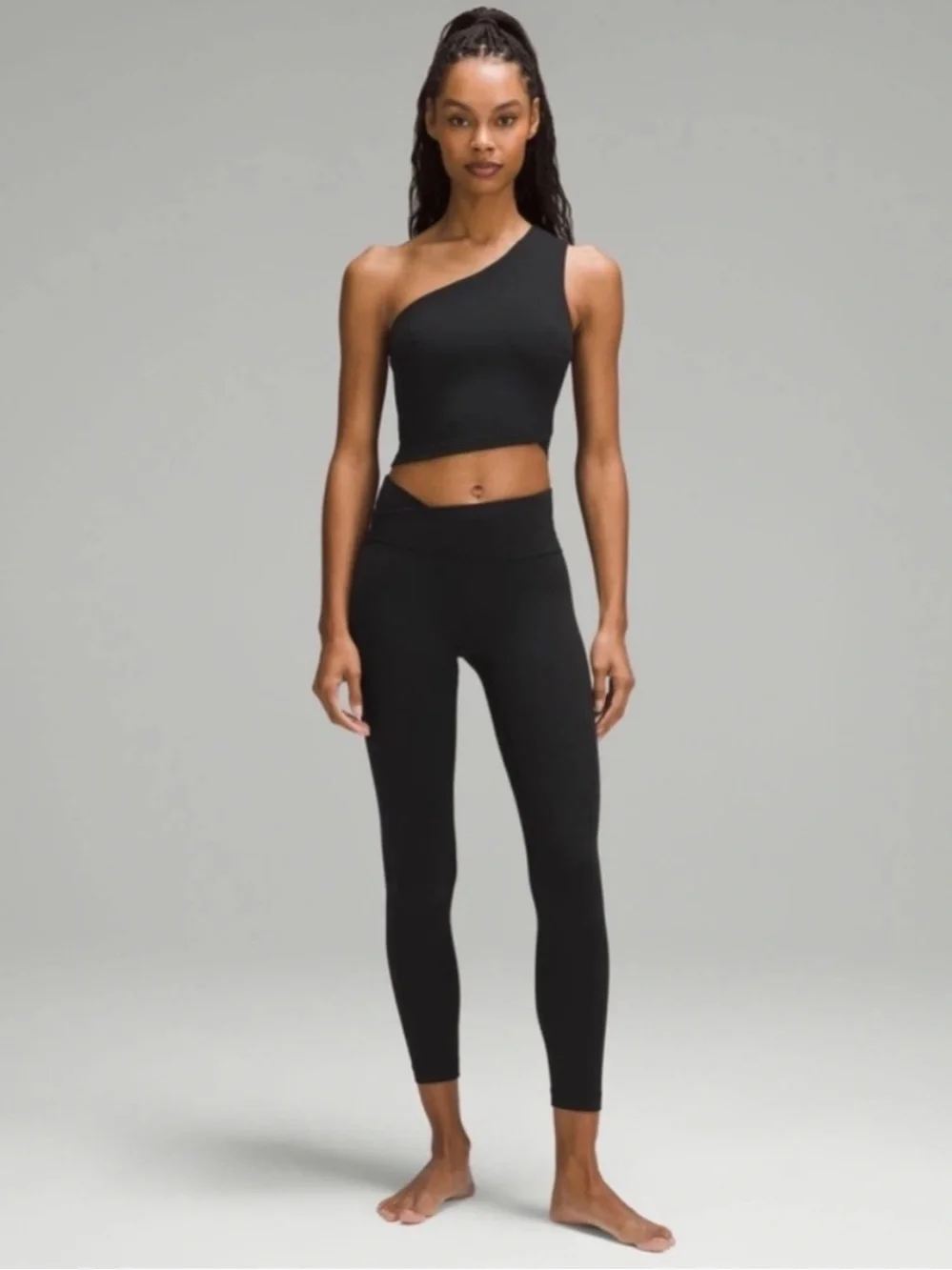 Lululemon Align Asymmetrical Tank Top Black One Shoulder Cropped Nulu Bra Size 2